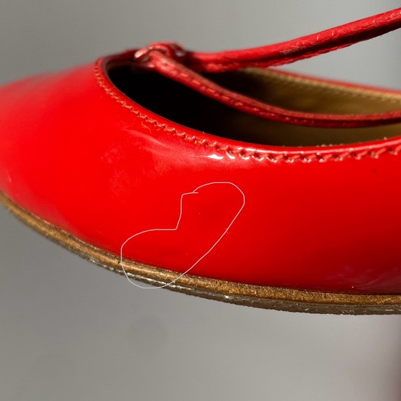 AQUAZZURA CHRISTY RED PATENT LEATHER ANKLE LACE UP POINTY TOE BALLET FLATS - Picture 11 of 13